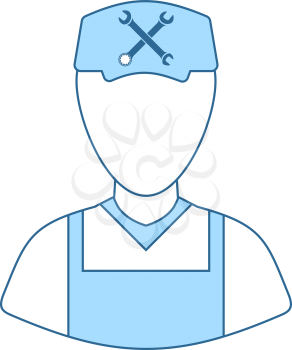 Car Mechanic Icon. Thin Line With Blue Fill Design. Vector Illustration.