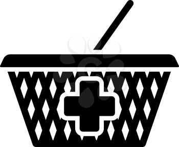 Pharmacy Shopping Cart Icon. Black Stencil Design. Vector Illustration.