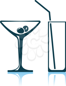 Coctail Glasses Icon. Shadow Reflection Design. Vector Illustration.