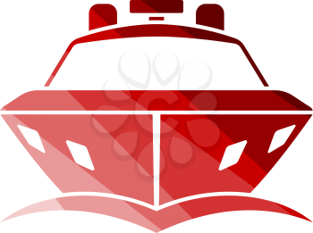 Motor Yacht Icon Front View. Flat Color Ladder Design. Vector Illustration.