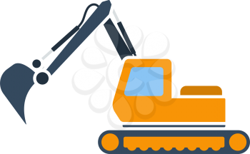 Icon Of Construction Excavator. Flat Color Design. Vector Illustration.