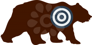 Icon Of Bear Silhouette With Target. Flat Color Design. Vector Illustration.