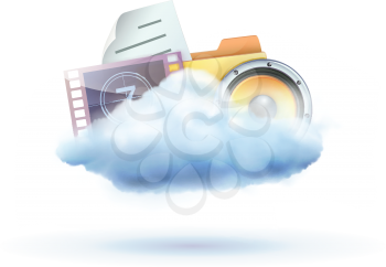 Royalty Free Clipart Image of a Cloud Based Media Sharing Icon