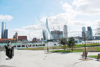 The park and embankment near the bridge Erasmus of Rotterdam. Netherlands