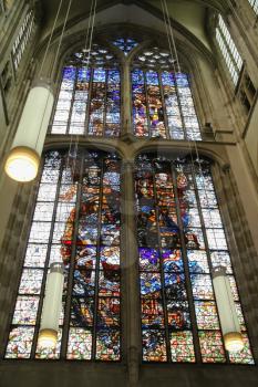 Utrecht, the Netherlands - February 13, 2016: Stained glass window of St. Martins Cathedral (Domkerk)