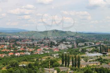 Panorama of Mukachevo. View from Palanok Castle hill. Ukraine