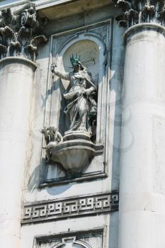 Old statue on facade of the Church of Santa Maria del Rosario (Gesuati). Venice, Italy
