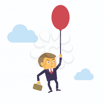 businessman flying in cloud as career growth concept vector illustration