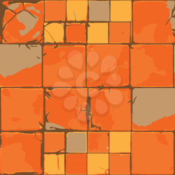 orange grunge old cracked tiles vector design background