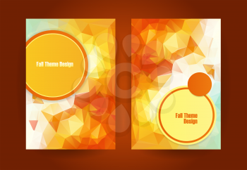 Low polygonal triangular orange fall season theme color vector background illustration. Templates for brochure, magazine, flyer, booklet or report.