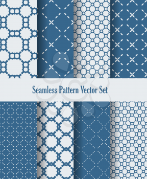 seamless pattern set abstract blue white line and floral design background vector illustration