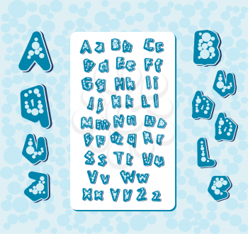 aqua bubble stylized handwritten letters english alphabet characters vector illustration