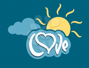 word love with heart on cloud sun sky abstract vector illustration 
