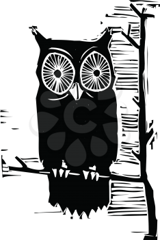 Royalty Free Clipart Image of an Owl Sitting in a Tree