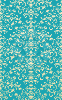 Decorative blue and gold royal seamless floral ornament