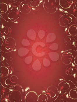 Vector abstract  background with floral red and gold ornament