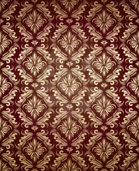 Vector decorative golden seamless floral ornament on a dark-red background