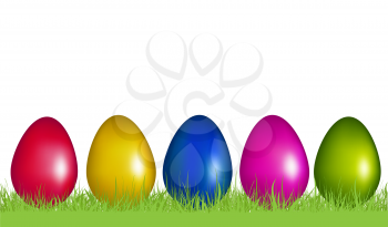 Easter Color Eggs And Grass On A White Background