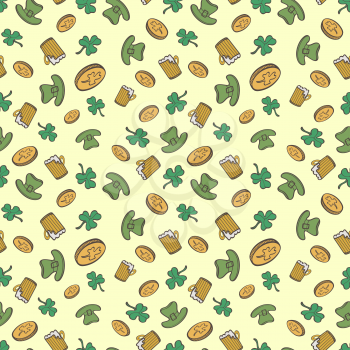 Saint Patrick's Day Pattern With Coins, Cover, Beer mug And Leprechaun Hat