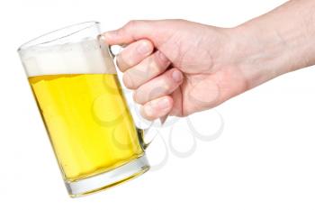 hand with beer-mug, isolated on white background