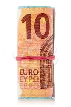 A roll of Euro notes with an elastic band wrapped around