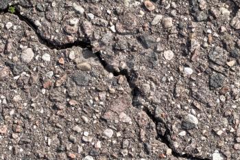 Close up of crack on old asphalt road