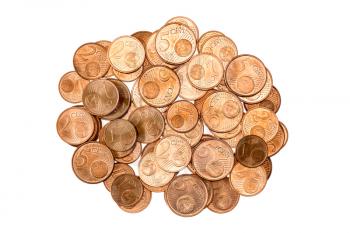 Pile of the copper coins (Euro cents) isolated on white background