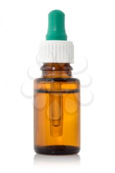 Brown medicine glass bottle with dropper isolated over white