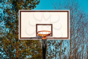 Basketball hoop in the park with autumn trees in background. Healthy lifestyle concept.
