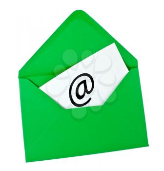 Green envelope with email symbol isolated on white