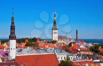 Tallinn old city silhouette on sunny summer day