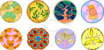 Royalty Free Clipart Image of a Set of Japanese Nature Ornaments