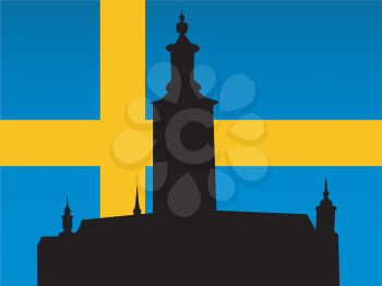 silhouette of Stockholm on Swedish flag background