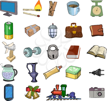 Set of sketch, vector illustration of home related objects