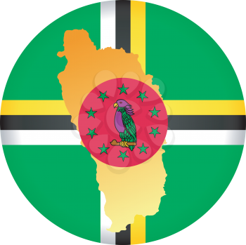 An illustration with button in national colours of Dominica
