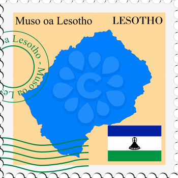 Image of stamp with map and flag of Lesotho