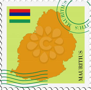 Image of stamp with map and flag of Mauritius