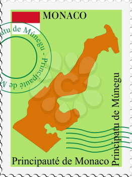 Image of stamp with map and flag of Monaco
