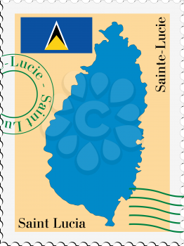 Image of stamp with map and flag of Saint Lucia