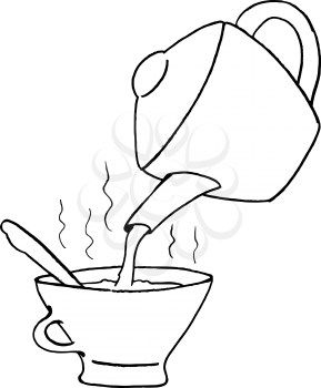 Hand drawn, vector illustration of teapot with teacup