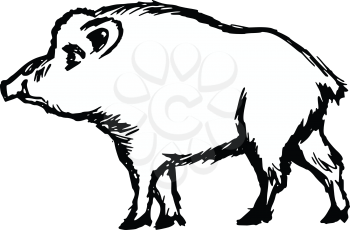hand drawn, cartoon, sketch illustration of wild boar
