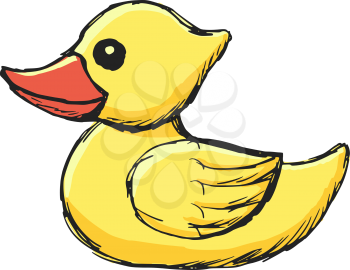 hand drawn, cartoon, sketch illustration of bath duck