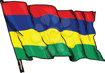 hand drawn, sketch, illustration of flag of Mauritius