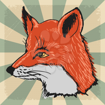 stylish, vintage, grunge background with fox