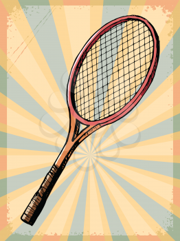stylish, vintage, grunge background with tennis racquet
