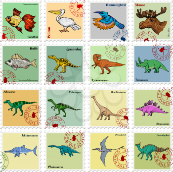 set of vector stamps with different animals