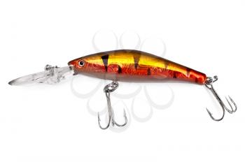 Bright brown and yellow lure wobbler isolated on white background
