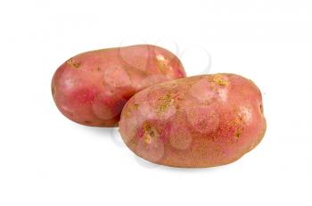 Two red potatoes isolated on white background