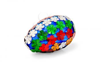 Easter egg blue with sparkles in the form of red, white, orange and green colors isolated on white background