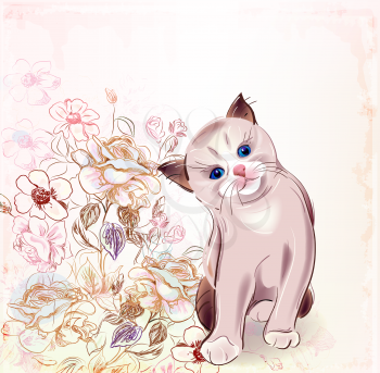 Royalty Free Clipart Image of a Cat With Flowers